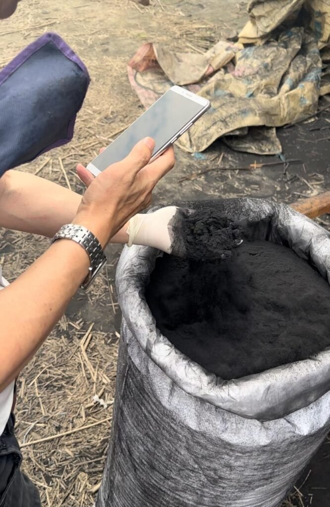 Jute stick charcoal production
